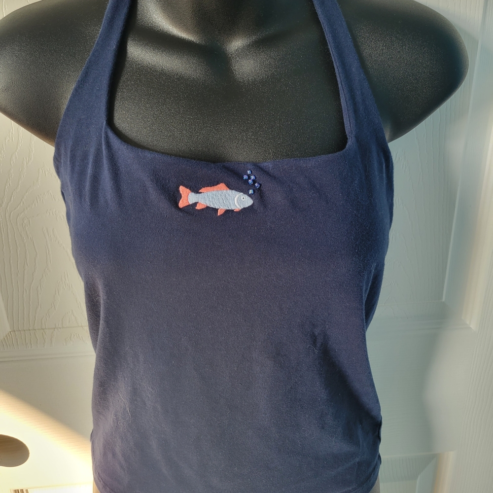 Hollister Dark Blue Tank with Fish Accent